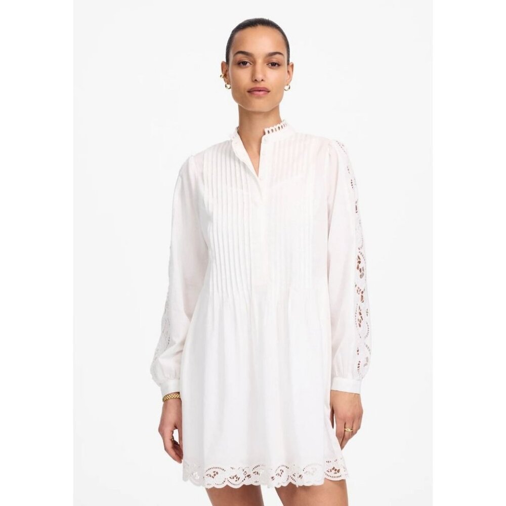 NWT Madewell White Long-Sleeve Lace Trim Mini Dress- Medium